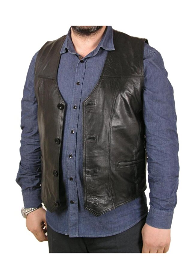 Sports Cut Black Leather Vest