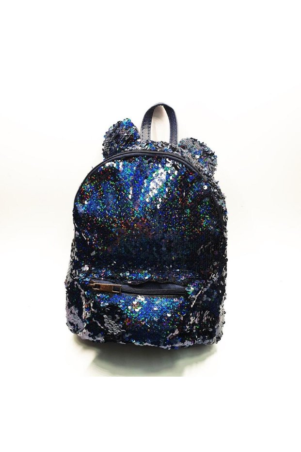 Medium Size Small Eared Navy Blue Glitter Color Children's Backpack
