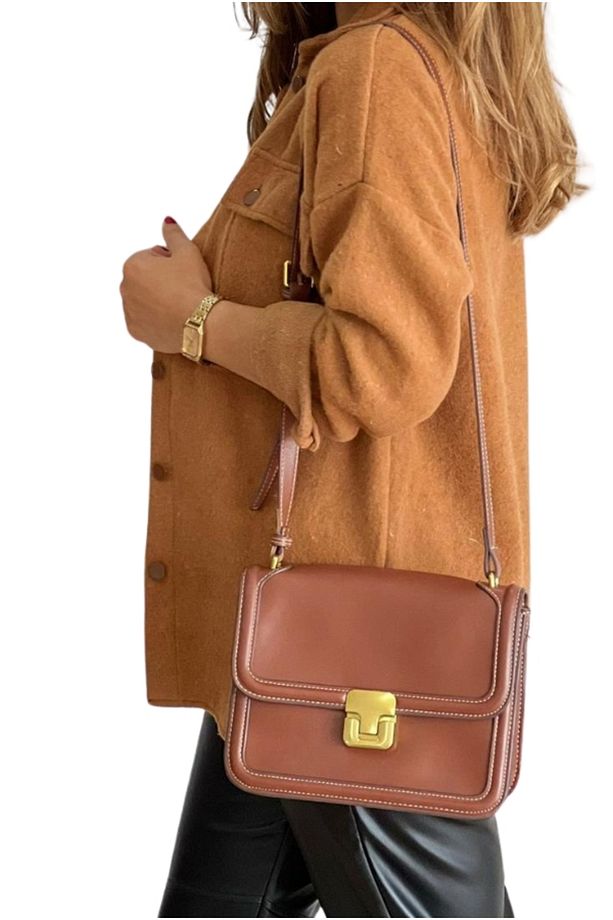 Kadın Taba Camel Kaşe Yün Oversize Gömlek Ceket - 3