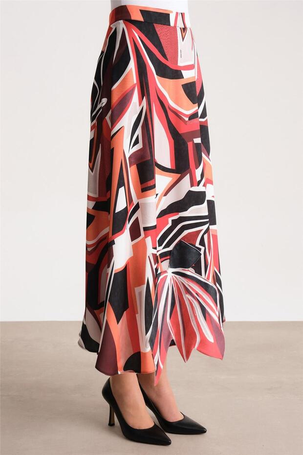 Çiçeği Aplikeli Desenli Etek 24y1605 Siyah - 5