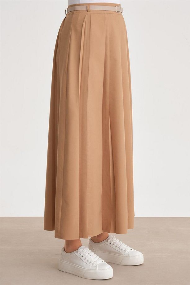 Piliseli Yüksek Bel Etek 24y1608 Camel - 3