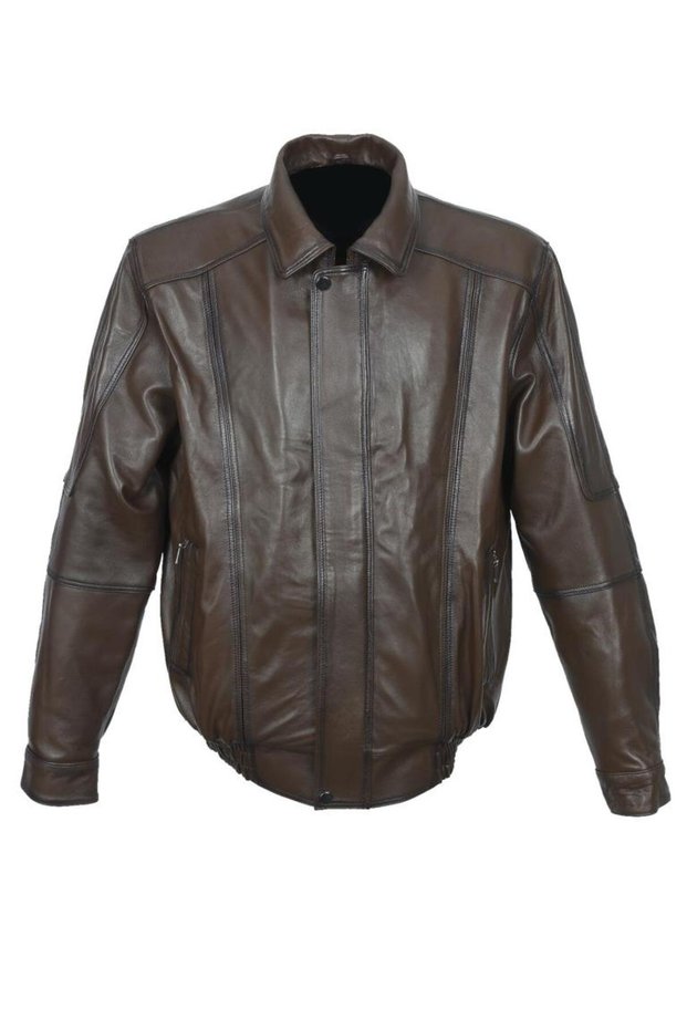 Elastic Waist Model Oversized Hazelnut Color Men's Leather Coat