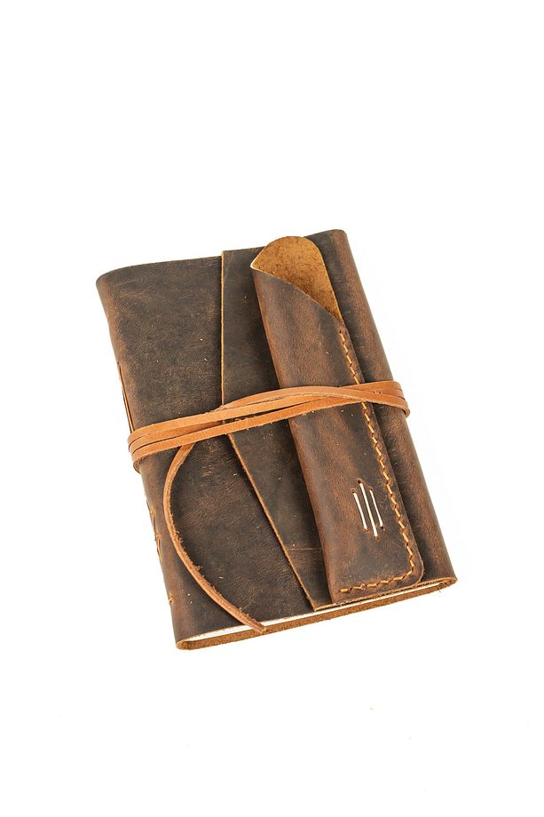 Hazan - El Yapımı Deri Defter - Yumuşak Kapaklı Defter - A6 Orta Boy (10.5 X 14.8) V2 Taba - 7
