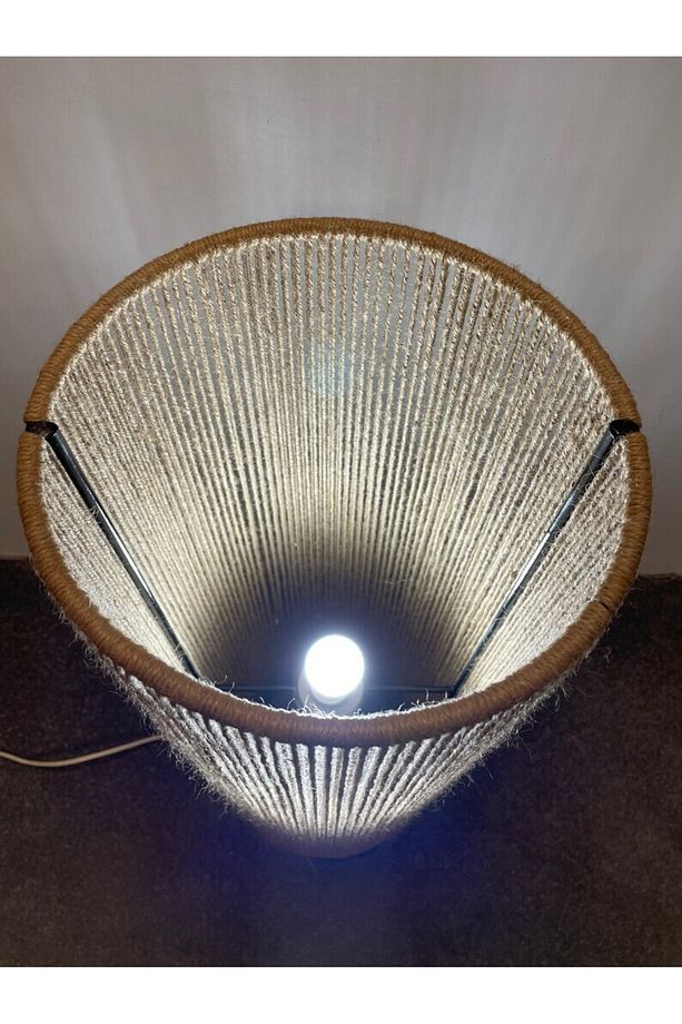 El Yapımı Jütten Yapılmış Makrome Yer Lambası. Şık, Boho, Çiftlik Evi, Modern Zemin Lambası. - 3