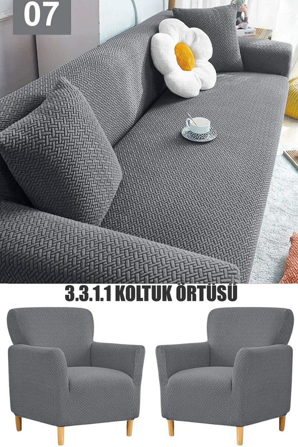 Tuğla Desen Jakarlı Koltuk Kılıfı,koltuk Örtüsü Takımı 3311 Lastikli,yıkanabilir Kanepe Örtüsü - 1
