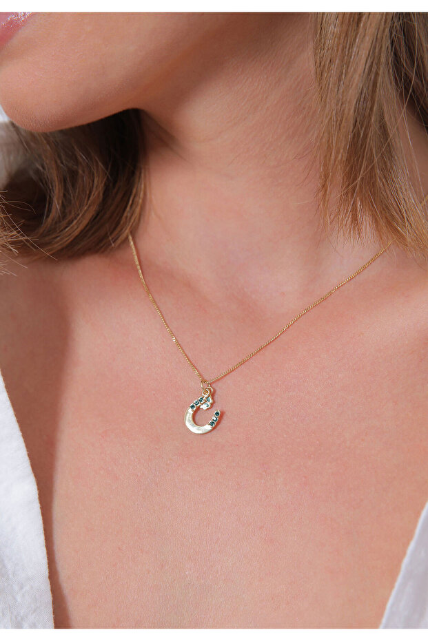 Dámský náhrdelník s přívěskem ve tvaru podkovy a trojlístku s krystaly ze sterlingového stříbra 925 - 6