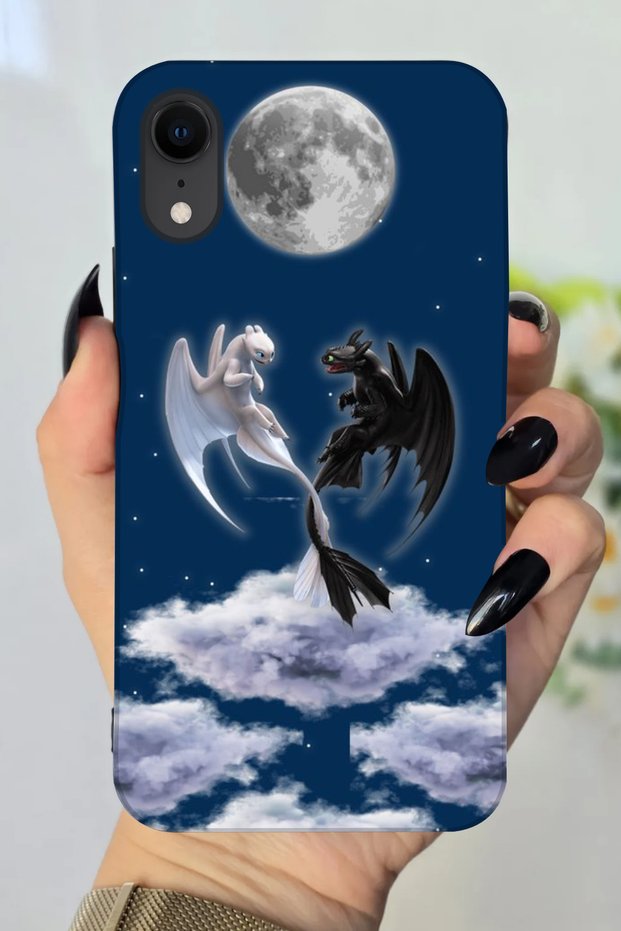 Apple iPhone Xr Compatible Hd+ Printed Night's Fury & Light's Fury Patterned Silicone Case