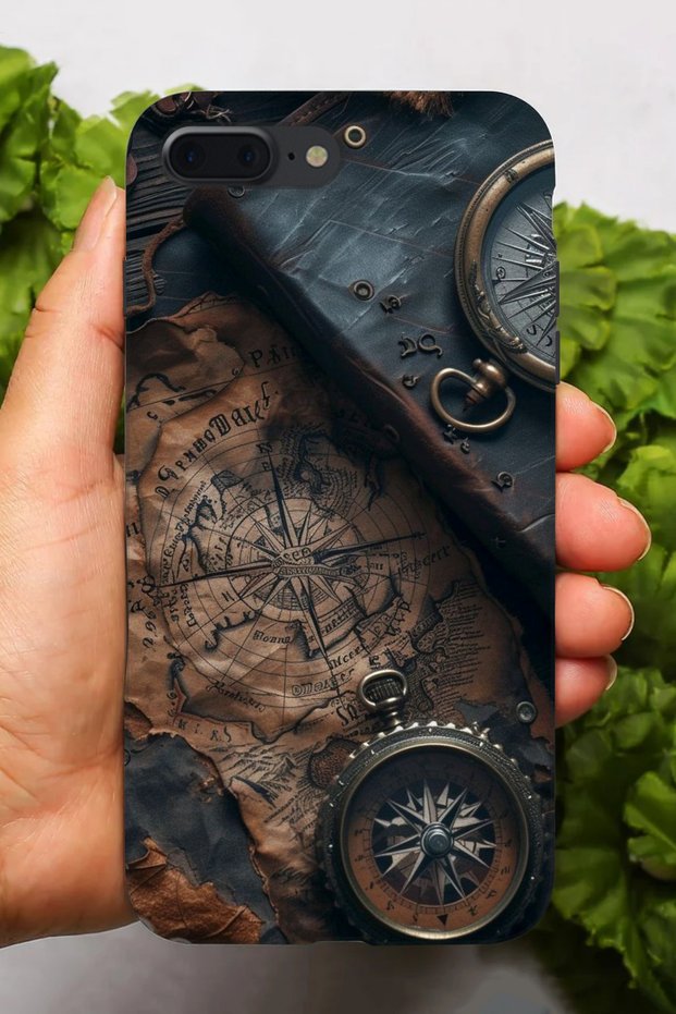 حافظة سيليكون متوافقة مع هاتف Apple iPhone 8 Plus مطبوعة بنمط بوصلة عتيقة عالية الدقة