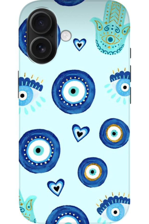Apple iPhone 16 Compatible Hd+ Printed Evil Eye Bead Patterned Silicone Case