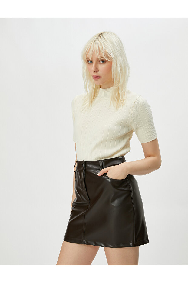 Half Turtleneck Sweater Knitwear Ribbed Short Sleeve