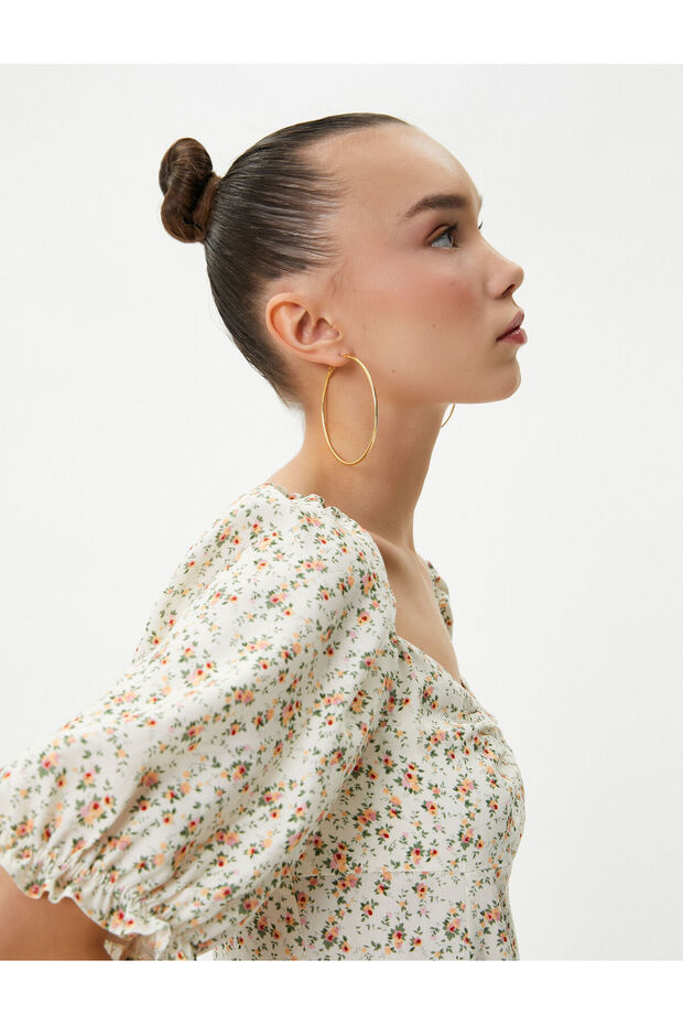 Mini Floral Dress Short Balloon Sleeve Viscous Fabric