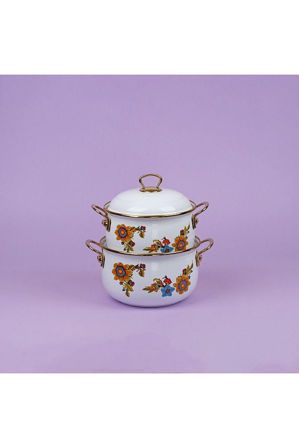Lorena Beyaz 6 Parça Küçük Emaye Tencere Takımı 20cm - 18cm - 16cm - 5