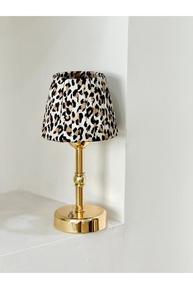 Leopard Pleated Wireless Table Lamp - Long Bottom Shiny Gold Led Light