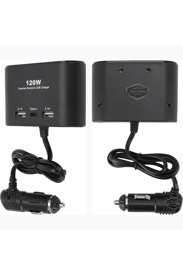 Üniversal 3 Lü Çakmak Soketi 120w Çakmaklık Çoğaltıcı 2 Usb 1 Type-c Araç Şarj Cihazı Çakmaklık Şarj - 6
