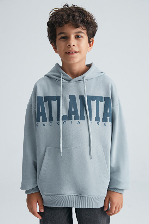 GRIMELANGE ROY Erkek Çocuk Pamuk Kapüşonlu Gri Sweatshirt