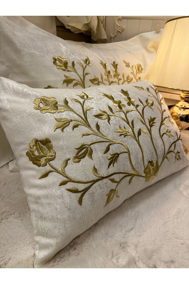 Sim Sırma Gold Işlemeli Yatak Örtüsü Tam Set 10 Parça - 4
