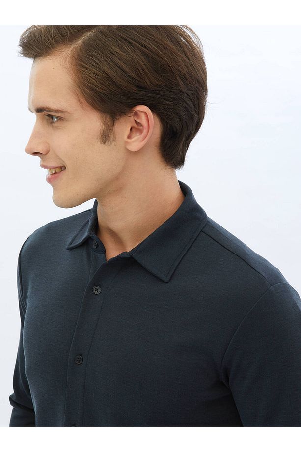 Düz Regular Fit Casual Örme Gömlek - 4
