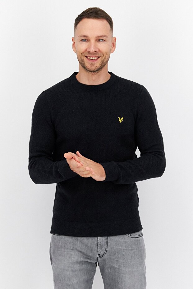Men Crew Neck Embroidered Logo Long Sleeves Sweatshirt, Dark Navy Blue