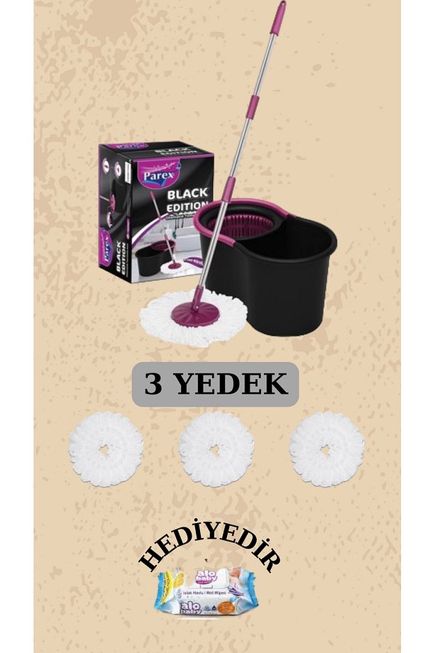 Black Edition Döner Başlıklı Temizlik Seti Ve  3 Adet Yedek Mop - 3