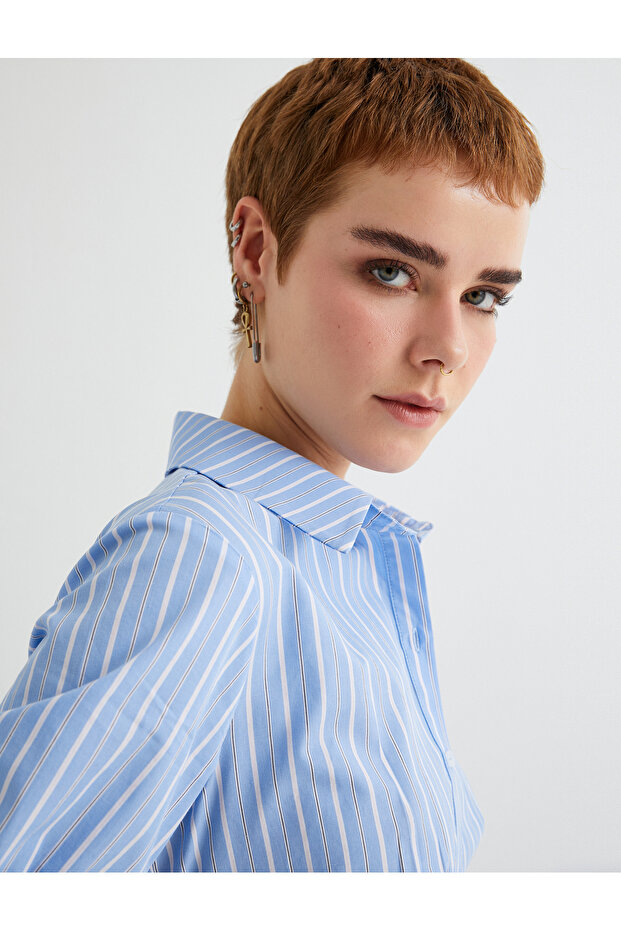 Crop Balloon Sleeve Shirt Slim Fit Cotton