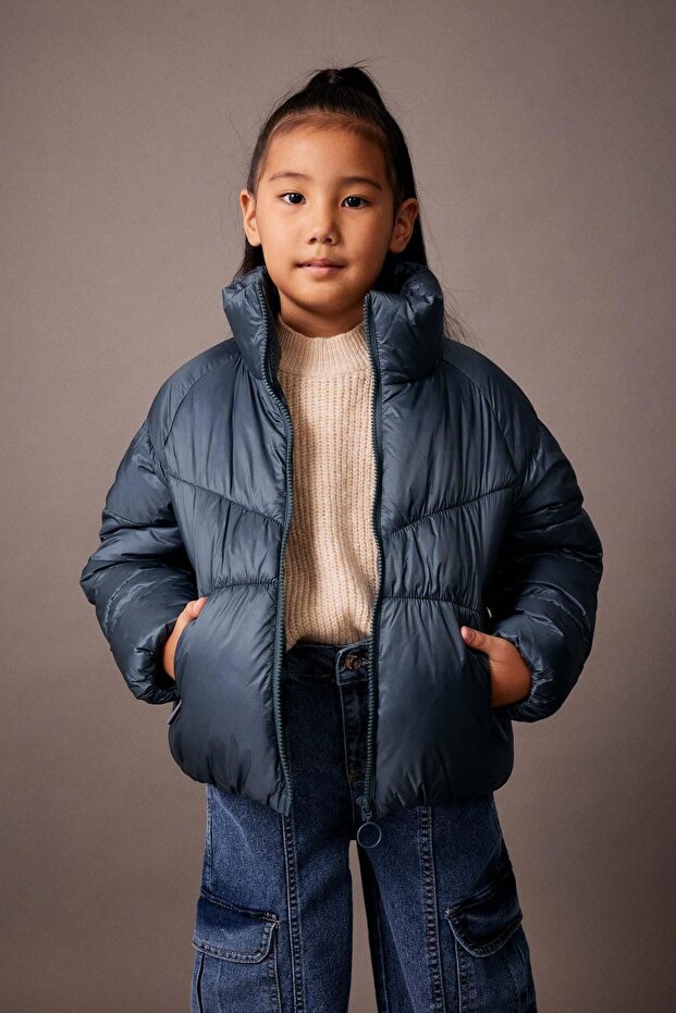 Girl's Water Repellent Stand Collar Pocket Zippered Puffer Coat A0837A823Au