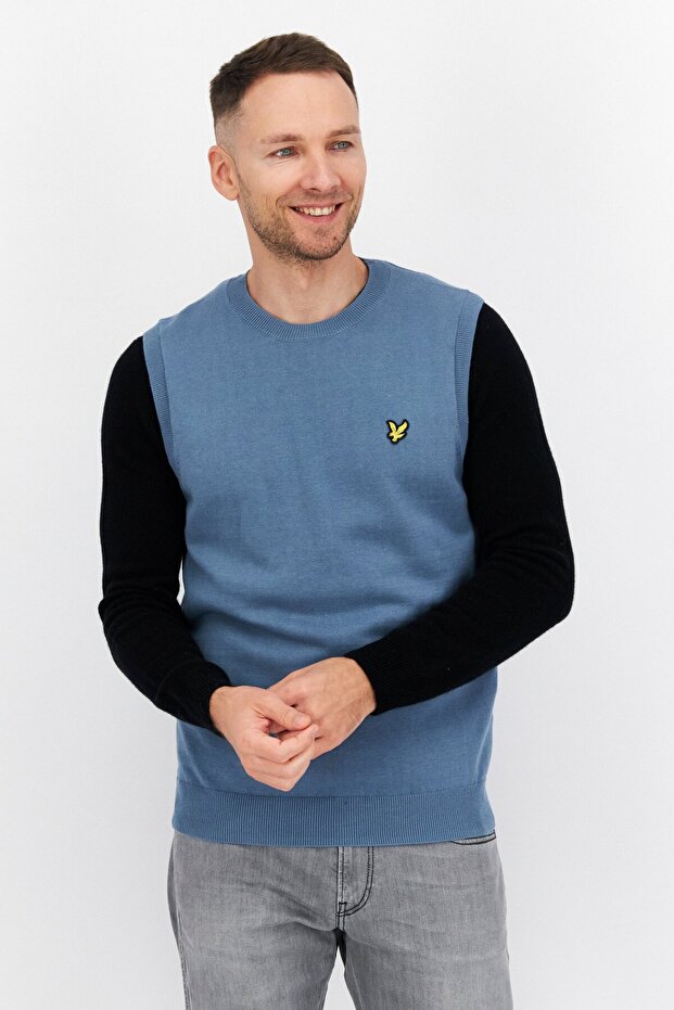 Men Sleeveless Brand Logo Sweater Vest, Steel Blue