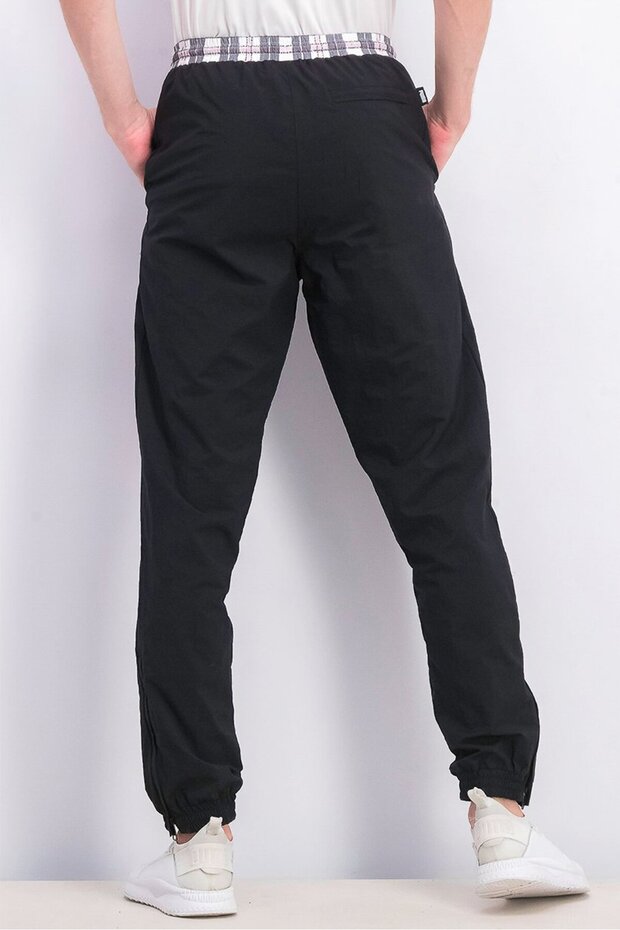 Men Regular Fit Solid Brand Logo Pants, Black - 3