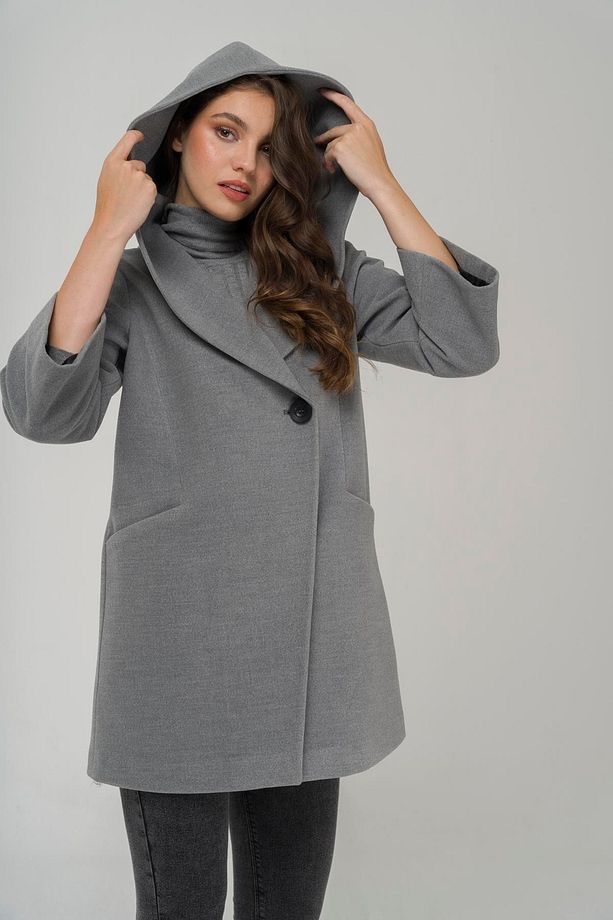 Kapüşonlu Beli Bağlamalı Kaban Gri 3359 - 6