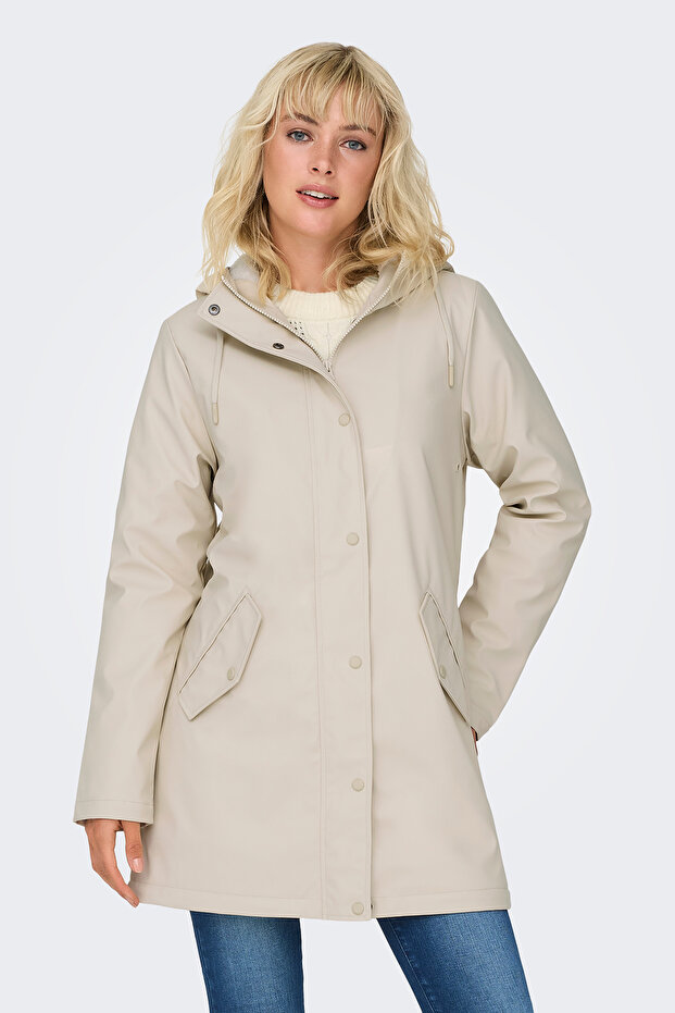 Onlsally Waterproof Hooded Zipper and Snap Closure Regular Fit Coat Coat 15206116