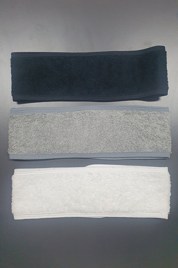 3-Piece Towel Hair Band Makeup Headband Set Black-Gray-White