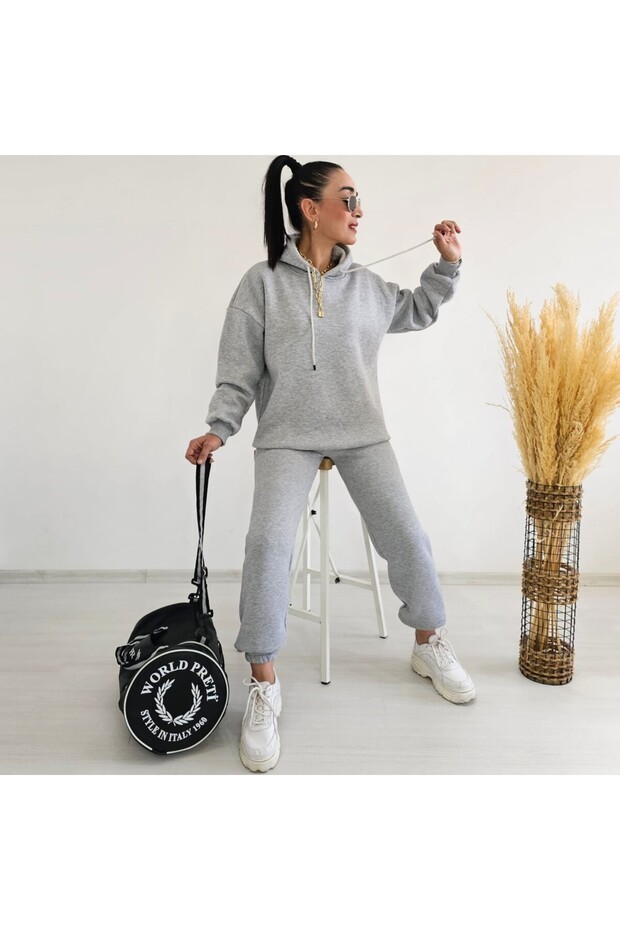 İpli Kapşonlu 3 İp Eşofman Takımı - 2