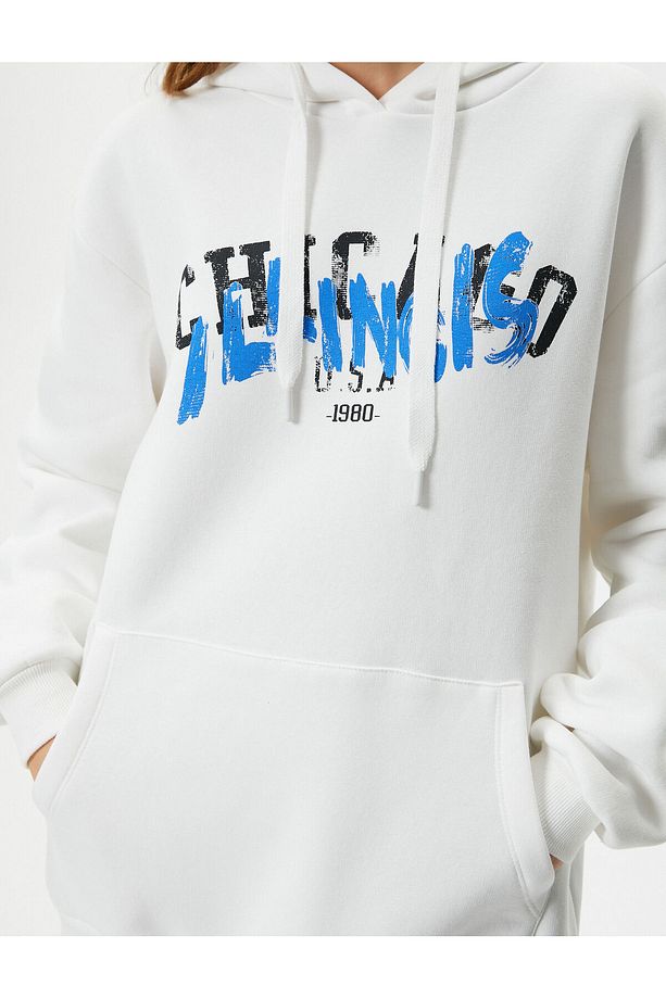 Şardonlu Kapşonlu Sweatshirt Arkası ve Önü Baskılı Uzun Kollu Pamuk Karışımlı - 5