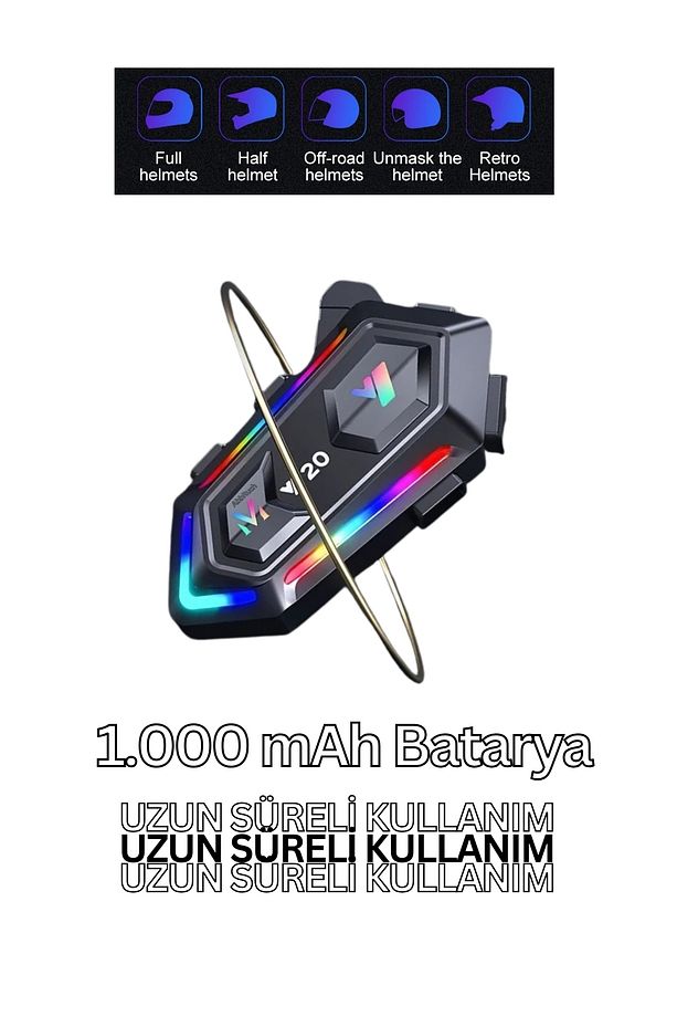 İntercom Motosiklet Kask Kulaklık RGB Işıklı Kask İçi Bluetooth Kulaklık Ve Mikrofon Su Geçirmez Y20 - 3