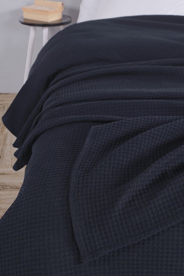 Pamuklu Aden Lacivert Çok Amaçlı Yatak Örtüsü Tek Kişilik - 160x230 Cm - 3