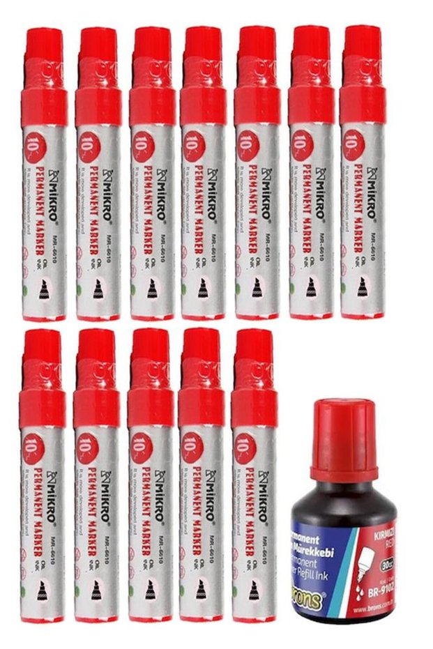 Red 10 mm Cut Tip Marker Permanent Pen 12 Pcs and Red Ink 1 Pcs Sack Parcel Pen