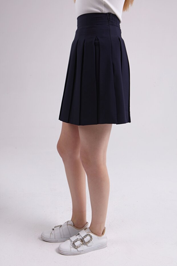 Fusta scurtă plisată bleumarin - 3