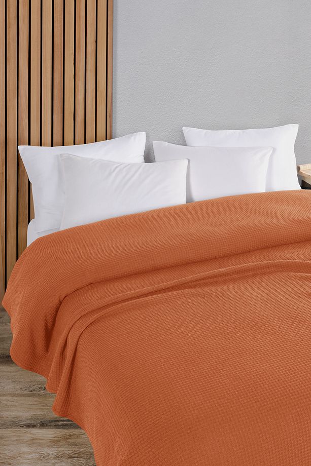 Pamuklu Aden Turuncu Çok Amaçlı Yatak Örtüsü Tek Kişilik - 160x230 Cm - 1