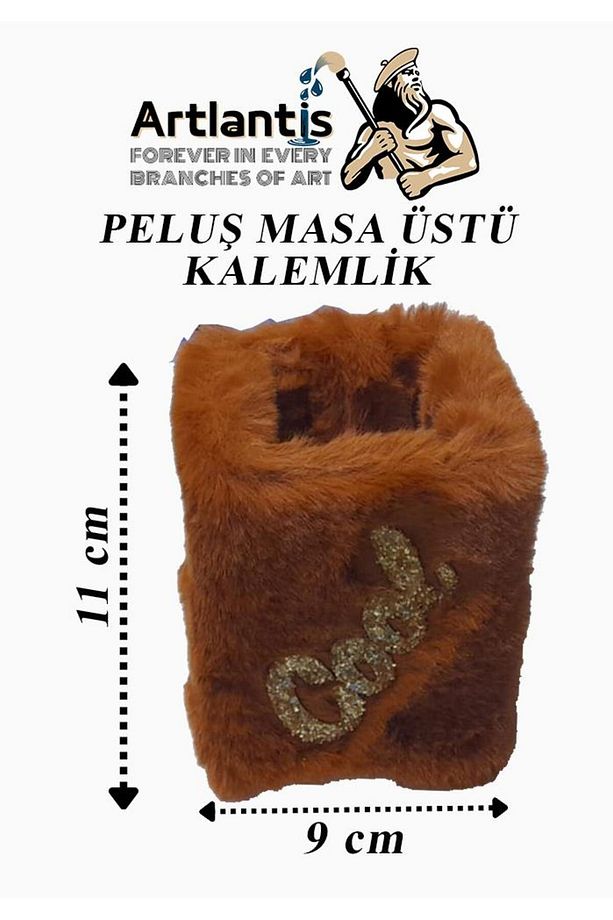 Masaüstü Kalemlik Peluş Tüylü Kahverengi Cool Simli 1 Adet Masa Üstü Hediyelik Kalem Kutusu Kız Mode - 1