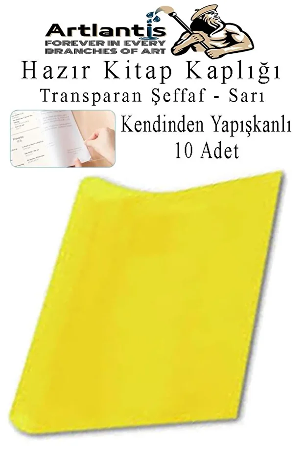 Hazır Kitap Kaplığı Şeffaf Buzlu Sarı 10 Adet 1 Paket Cırtlı Ayarlanabilir Kendinde Yapışkanlı Kaplı - 1