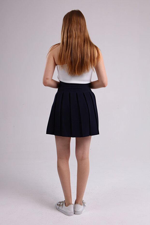 Fusta scurtă plisată bleumarin - 6