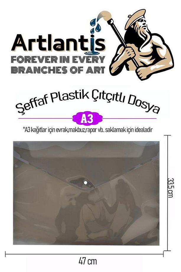 A3 Çıtçıtlı Dosya Füme 1 Adet A-3 Çıt çıtlı Zarf Dosya Transparan 47x33.5 cm Büyük Boy Çıtçıtlı Dosy - 2