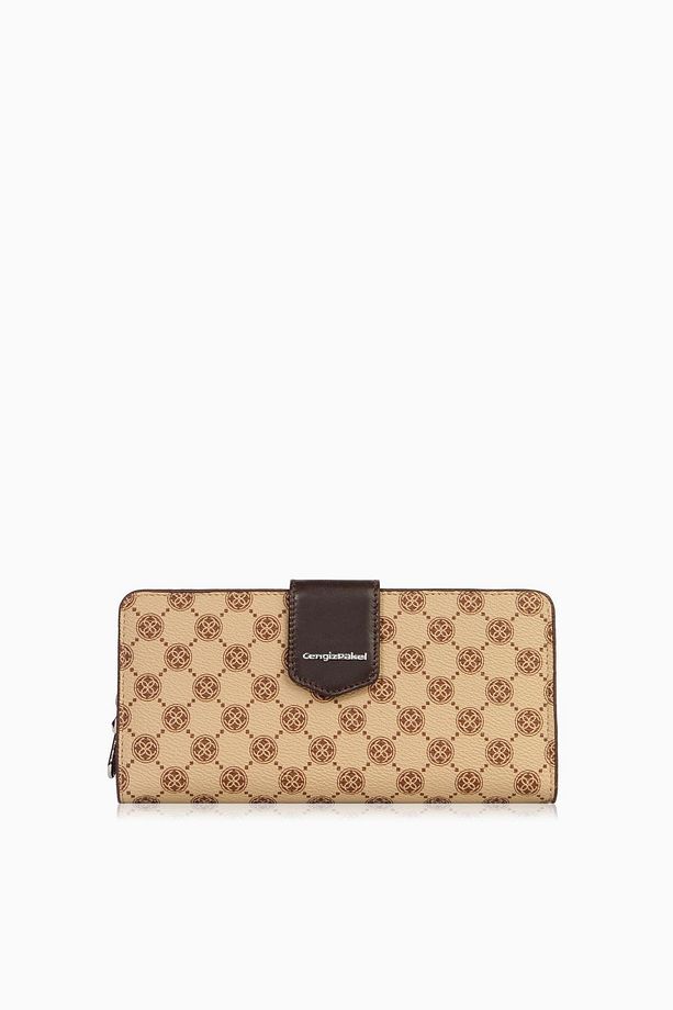 Cengiz Pakel Monogram Kadın Büyük Boy Mıknatıslı Cüzdan/Portföy – 65104P - Vizon/Kahve - 1