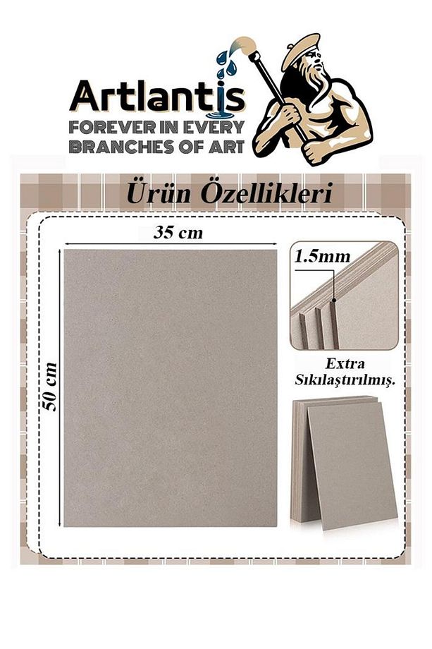 Mukavva Gri 1.5 mm 35x50 cm 5 Adet Sert Karton Ekstra Sıkıştırılmış 35*50 Mukavva Gri Renkli 5 Adet - 3