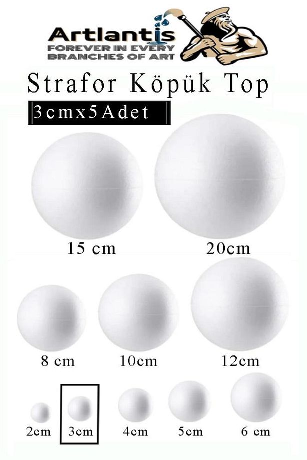 Strafor Köpük Top 3 cm 5 Adet Köpük Top Küre Toplar Yuvarlak Strafor Köpük Top Okul Deney Hobi Sanat - 1