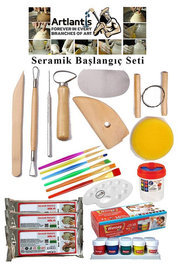 Seramik Başlangıç Boyama Seti 29 Parça 1 Paket Kil Hamuru Fırça Palet Akrilik Boya Modelaj Modelleme - 1