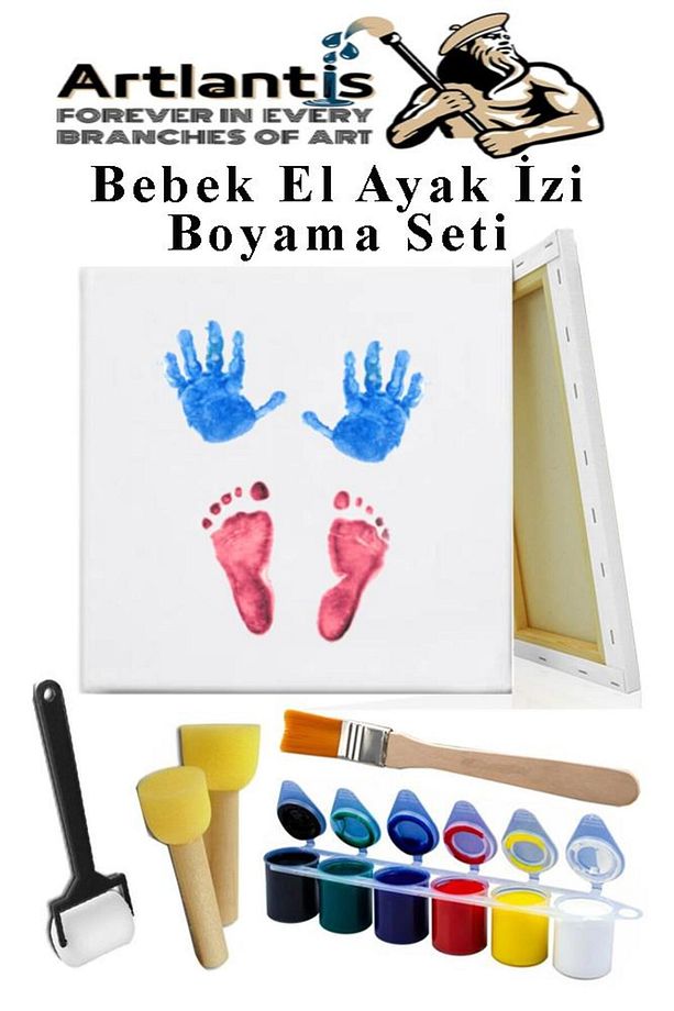 Bebek El Ayak İzi Tuval Boyama Seti 1 Paket Parmak Boyası Zemin Fırça Rulo Fırça Ponpon Fırça Hatıra - 1