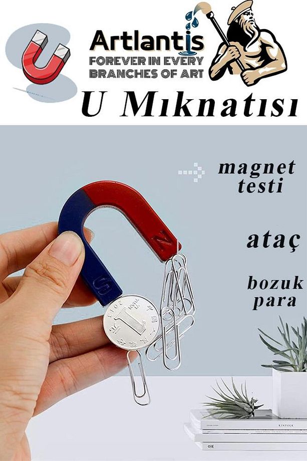 U Mıknatısı Deney Malzemesi 4 Adet Okul Projeleri İçin U Şekilli At Nalı Mıknatıs Kırmızı Mavi Boyal - 4