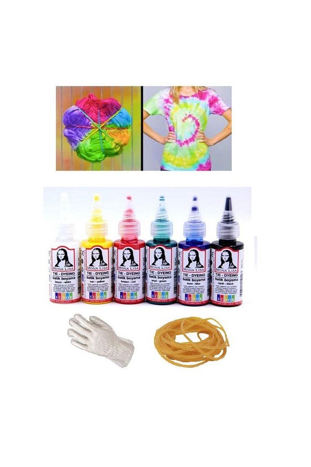 Batik Boyama Seti 6x40 ml Poşet Eldiven 10 Adet Ve Para Lastik 20 Adet Set Boyama Seti - 1