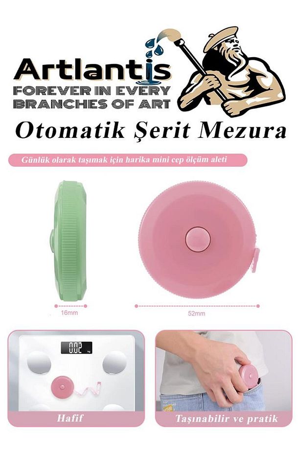 Otomatik Şerit Mezura 1.5 Metre Sarı Renk 1 Adet Yuvarlak Cep Mezurası 150 Cm Mezro Terzi Metresi Vü - 3
