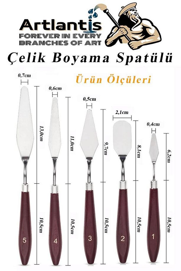 Çelik Spatül 5 Li Set Resim Ve Heykel Çelik Spatula Esnek Çelik Palet Bıçağı Pasta Spatulası 1 Paket - 3